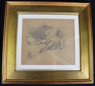 FRAMED Drawing on paper signed lower right