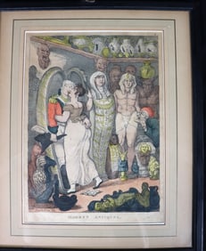 Hand colored engraving by Thomas Rowlandson (London 1756-1827) Titled Moderne Antiques