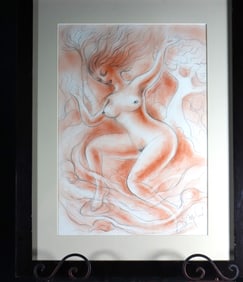 Framed Mixed Media on Paper signed Hector Molne with COA