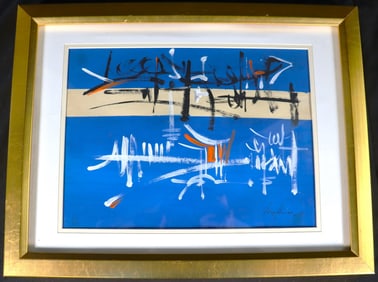 Framed Mixed Media on Paper signed Mathieu and dated 65 Abstract