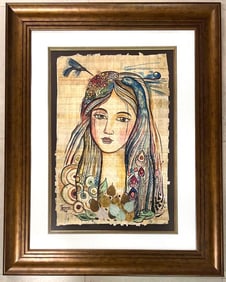 Framed Mixed Media on Papyrus signed ARMANDO TEJUCA (Cuban)