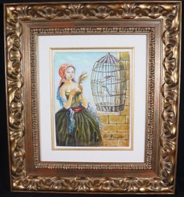 Framed oil on canvas paper signed FOUJITA lower right