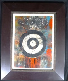 Framed Mixed Media on Paper signed Jasper Johns and dated 1966