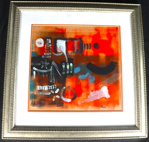 Framed Mixed Media on paper Signed Clave