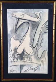Framed Mixed Media on Paper signed Wilfredo Lam lower left
