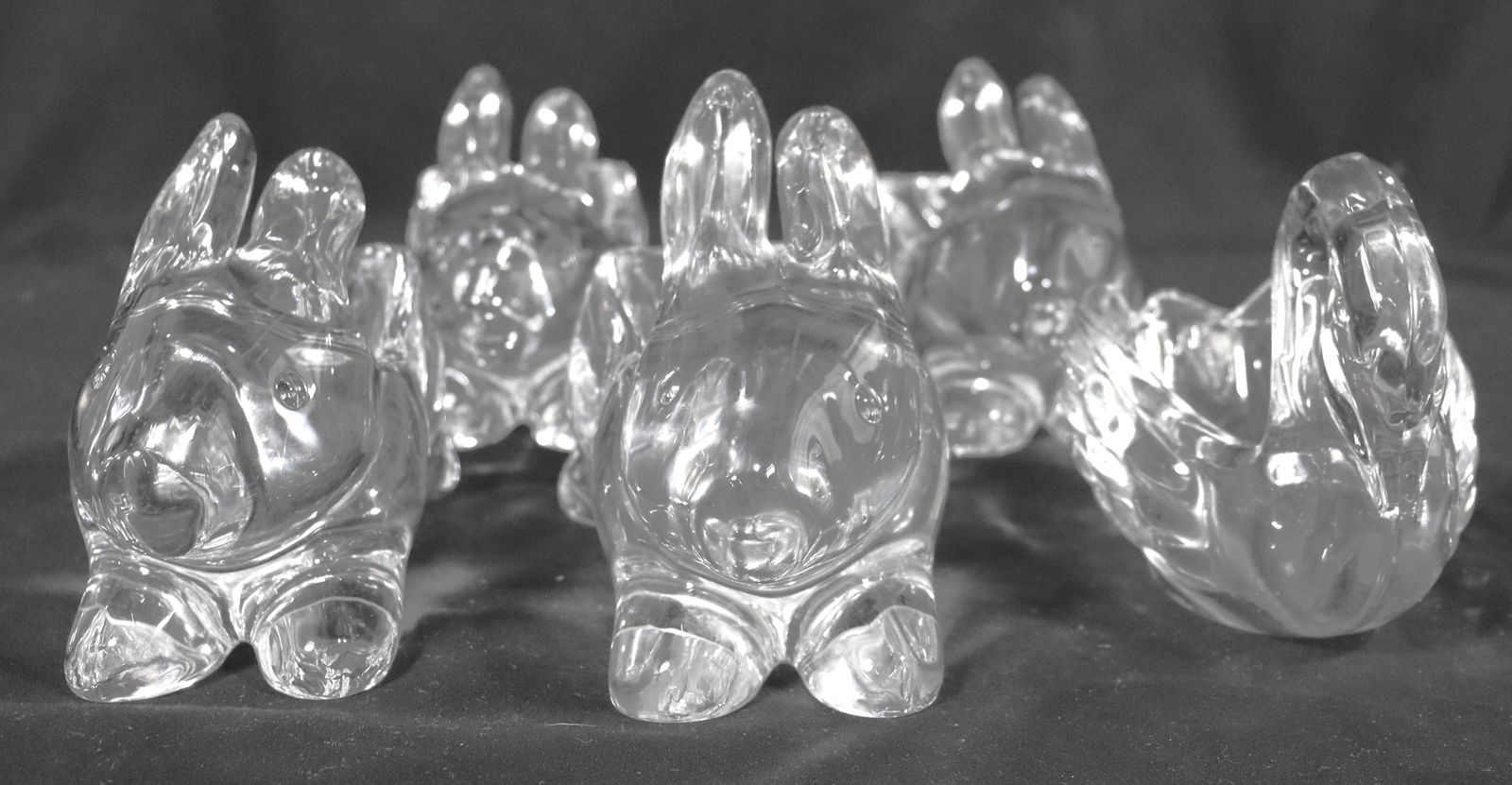 Four Sasaki Clear Crystal Glass Bunny Rabbit Open Back Candy Dish Easter Spring and One Vintage (1 of 14)