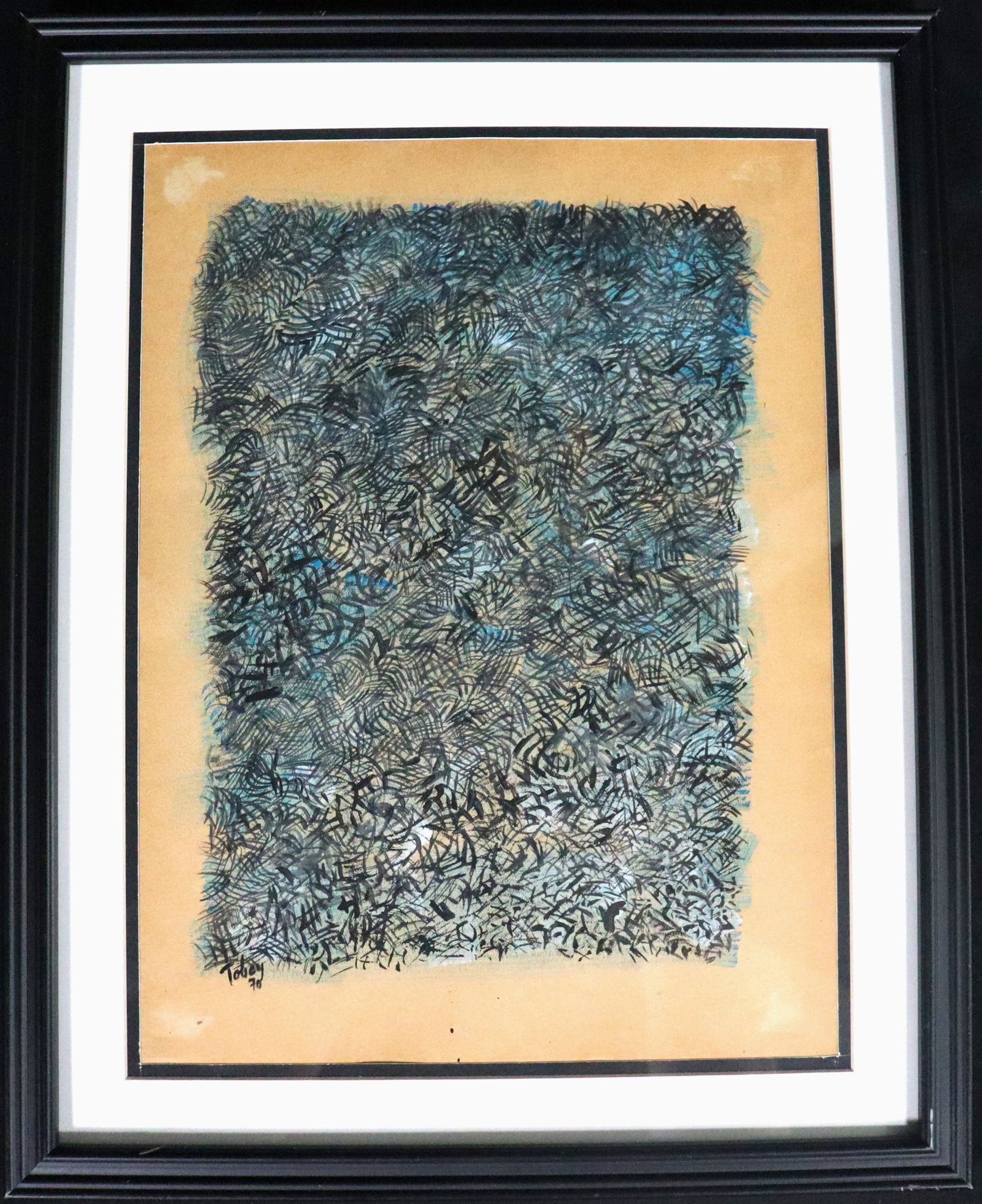Framed Mixed Media on paper signed Tobey and dated 70: Framed Mixed Media on paper signed Tobey and dated 70, Untitled abstract Mark Tobey, American (1890-1976) Mark Tobey is widely considered the most important of the "Big Four" art