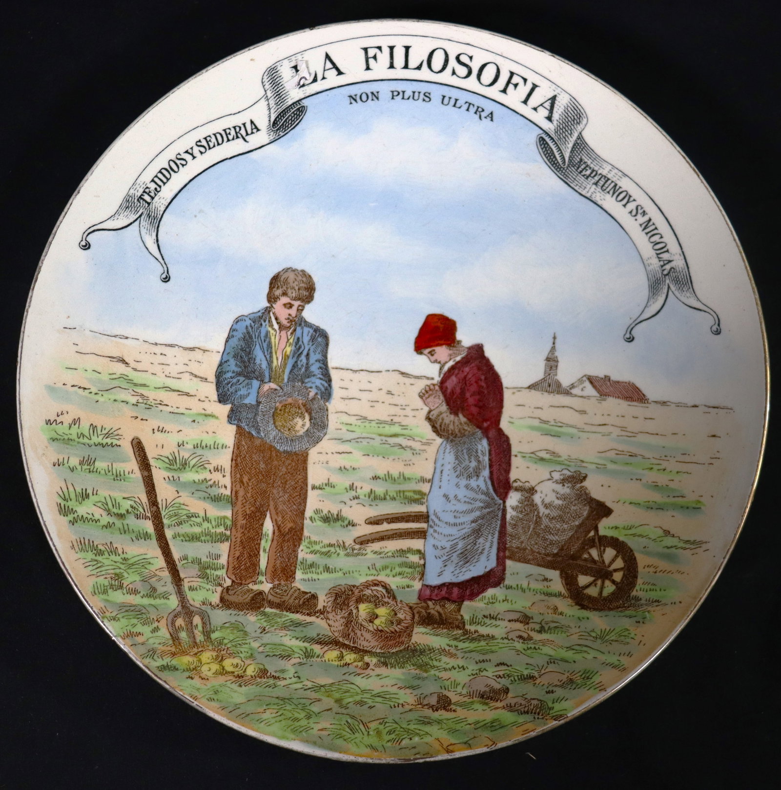 Vintage Cuban Porcelain Plate Titled La FILOSOFIA made in France: Vintage Cuban Porcelain Plate Titled La FILOSOFIA made in France DIMENSIONS: Diameter : 7.90 inch / 20 cm Shippi