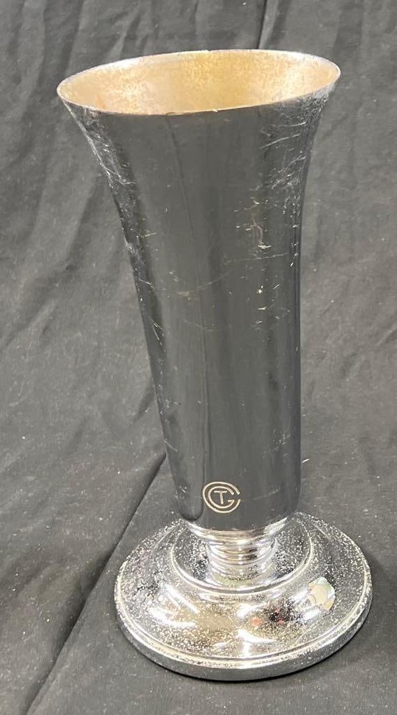 Georges Halais chrome plated vase from France: A Georges Halais chrome plated vase from France produced for the Compagnie Generale Transatlantique, used on board S.S. Normandie, designed circa 1934, This iconic vase design was created for the Norm