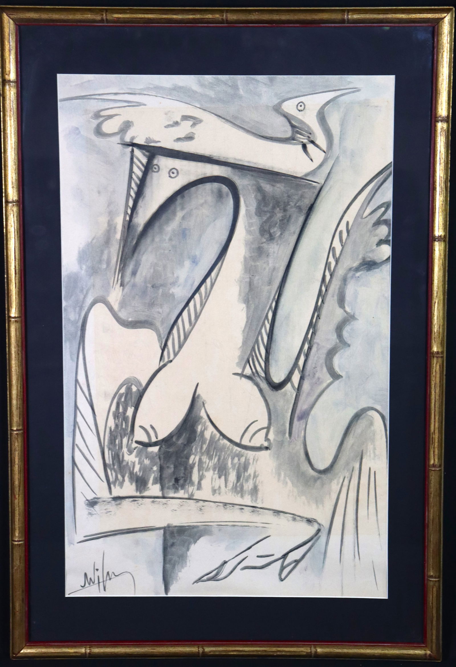 Framed Mixed Media on Paper signed Wilfredo Lam lower left (1 of 6)