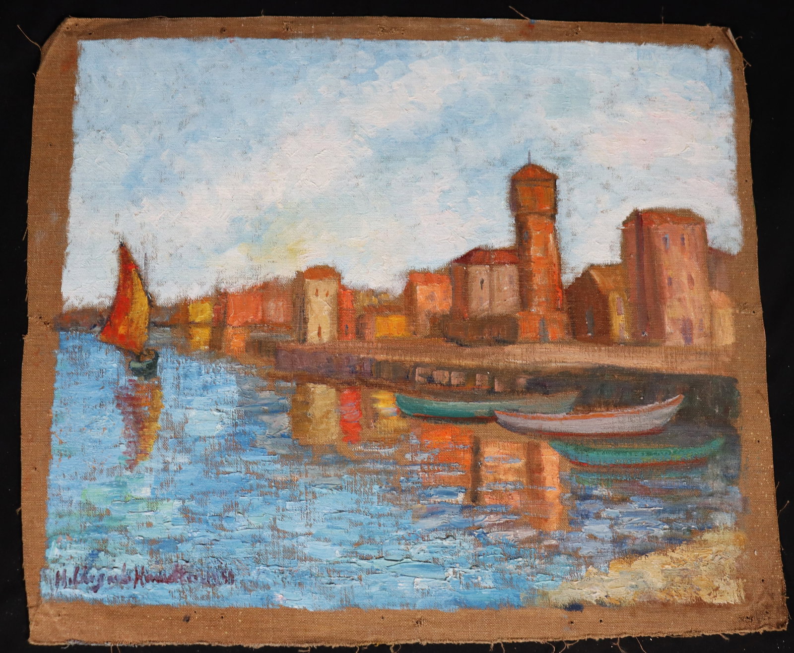 Unframed Oil on canvas signed Hildegarde Hamilton: Unframed Oil on canvas signed Hildegarde Hamilton, Venice Hildegarde Hamilton, American (1898 - 1970) DIMENSIONS: Height 15 inch / 38,1 cm 