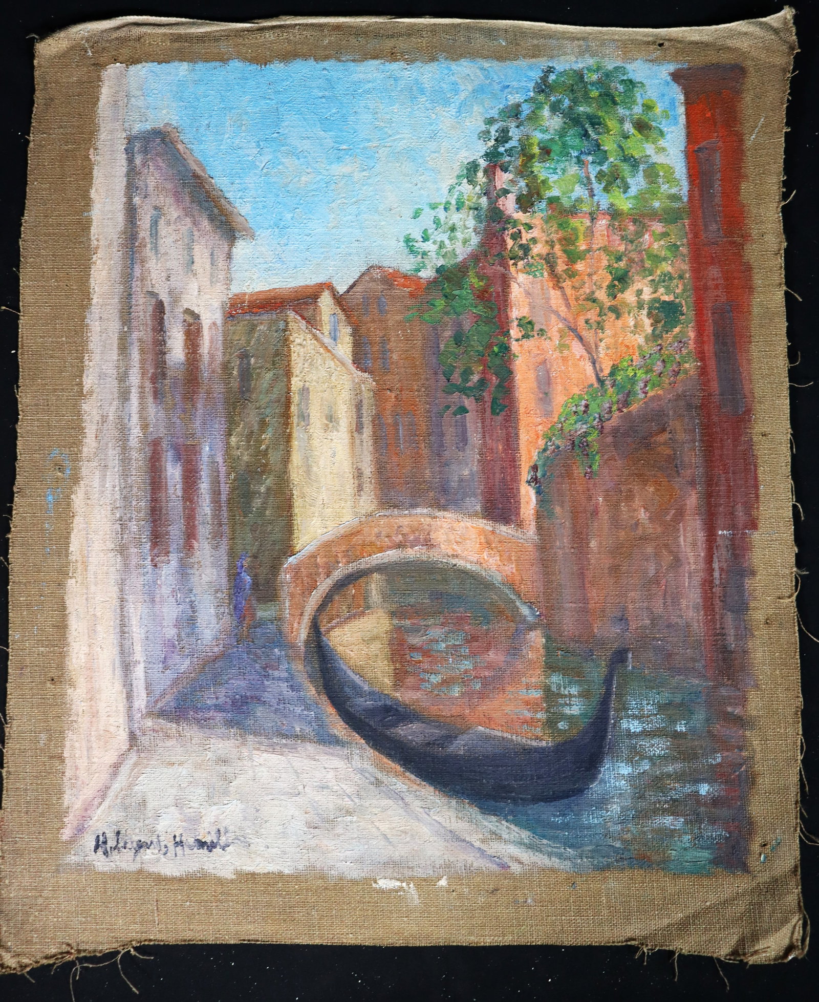 Unframed Oil on canvas signed Hildegarde Hamilton: Unframed Oil on canvas signed Hildegarde Hamilton, Venice Hildegarde Hamilton, American (1898 - 1970) DIMENSIONS: Height 18 inch / 45,7 cm &nb