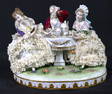 Antique German Dresden Lace Parlor Scene Grouping by Unter Weiss Bach