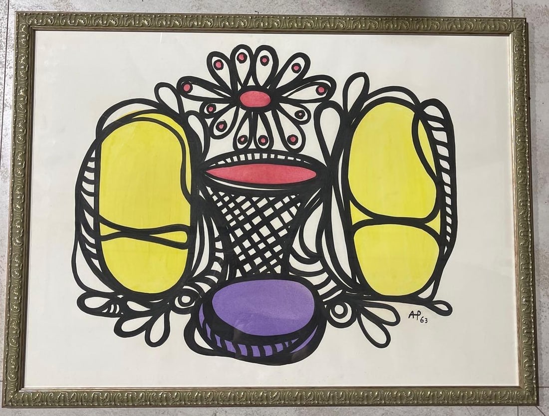 Amelia Pelaez, Cuban (1896 - 1968) Gouache on Paper with COA: Amelia Pelaez, Cuban (1896 - 1968), Gouache on Paper, Title: BUCARO FLOWERS signed and dated lower left A P 63 With COA. DIMENSIONS with frame: Height 24 inch / 61 cm &nb