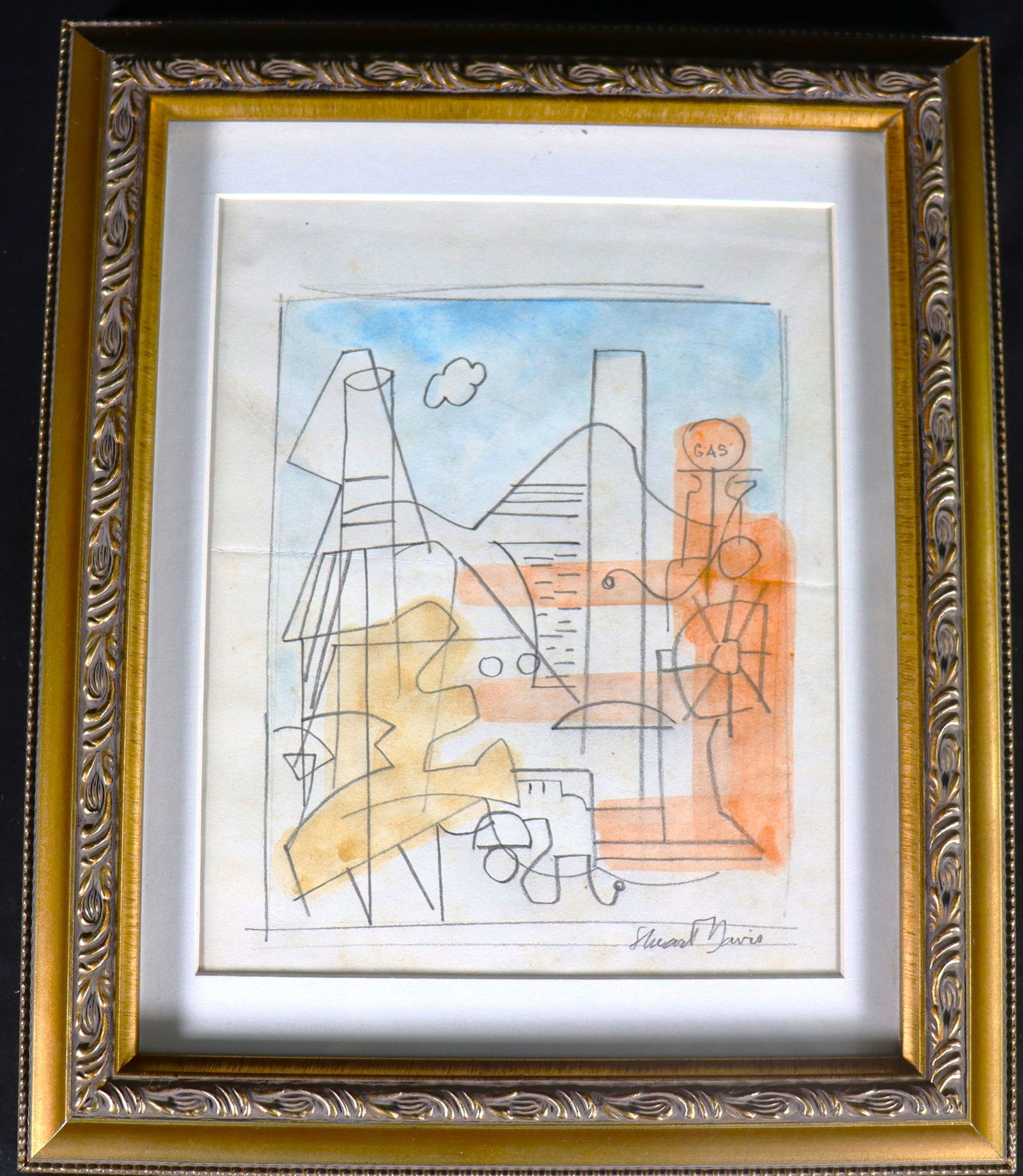 Framed Mixed Media on Paper signed Stuart Davis: Framed Mixed Media on Paper signed Stuart Davis (American 1892-1964) We do not have COA for this piece therefore being sold in the manner of Stuart Davis DIMENSIONS with frame: Height 12 inch /