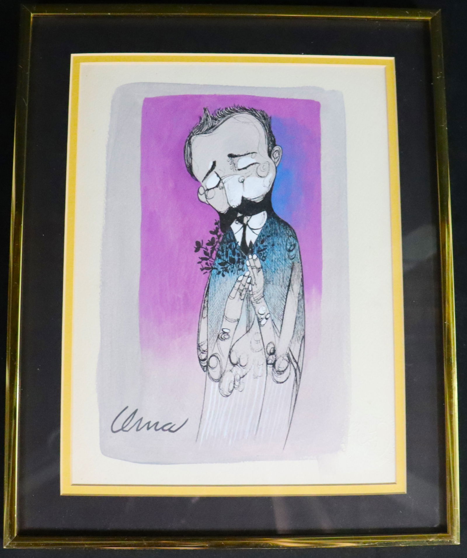 Framed Mixed Media on paper signed PEDRO PABLO OLIVA (1 of 5)