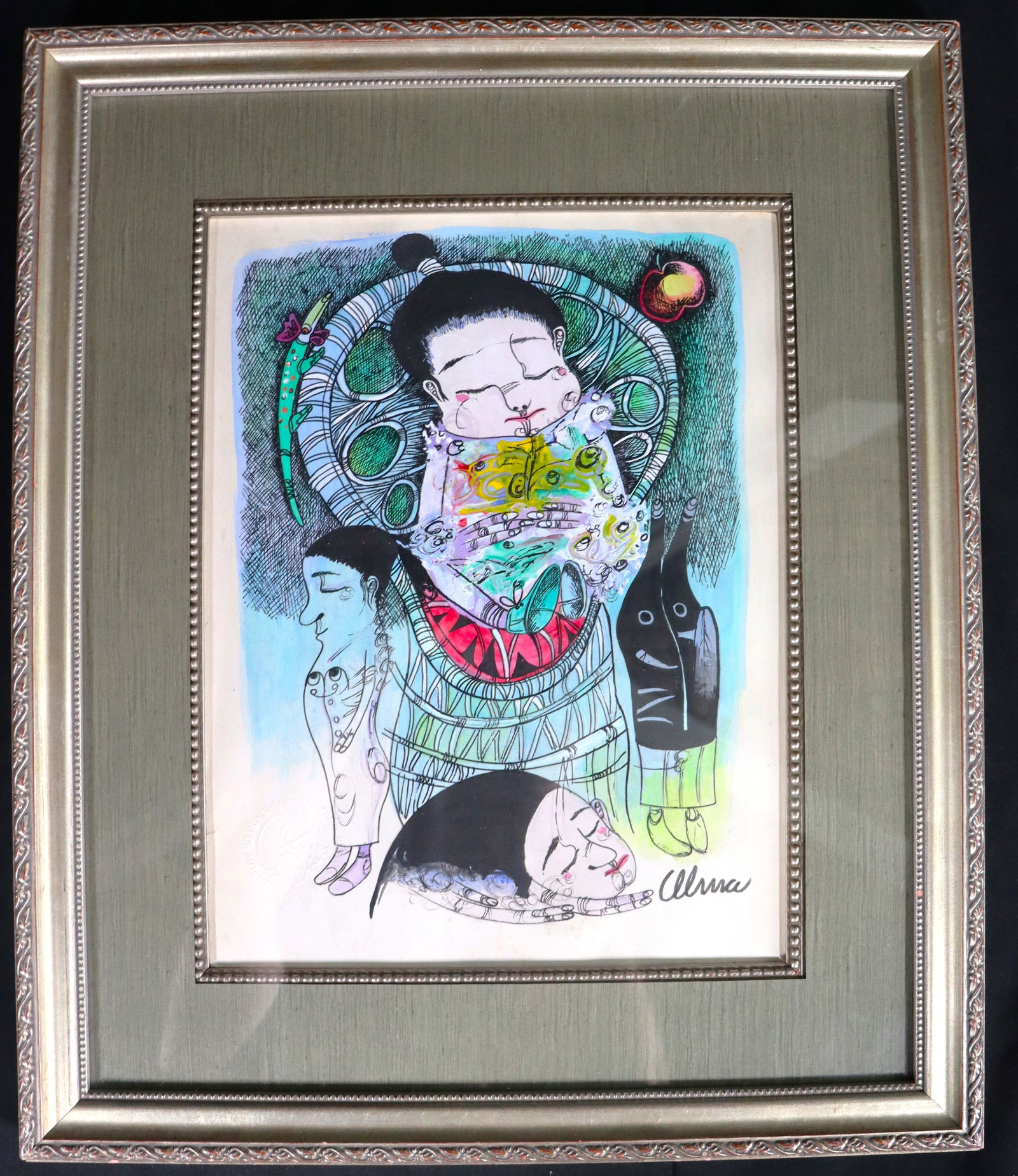 Framed Mixed Media on paper signed PEDRO PABLO OLIVA (1 of 8)
