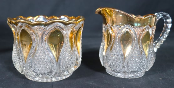 Vintage Glass Clear Gold Stain Sugar Bowl and Milk pot