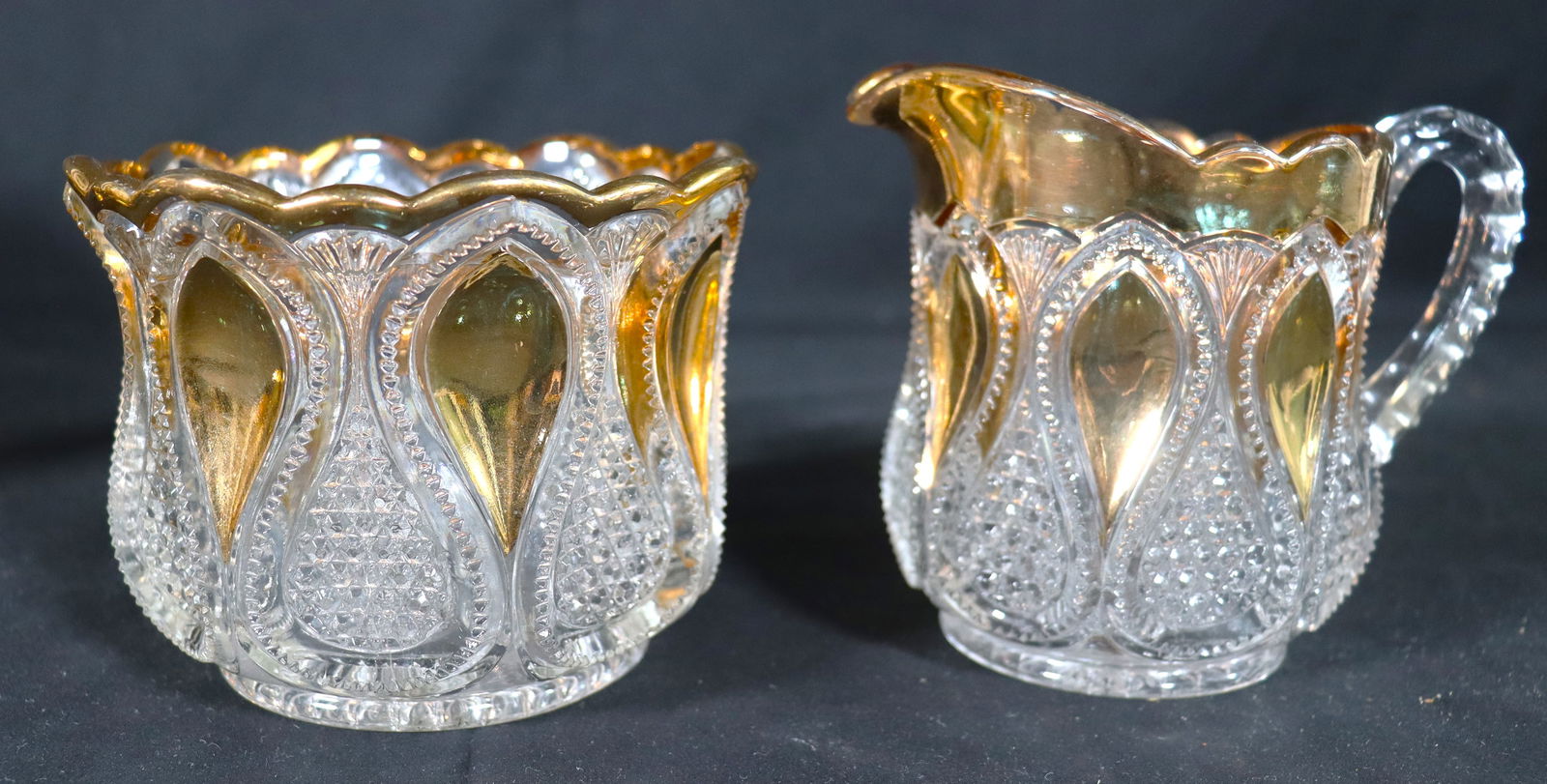 Vintage Glass Clear Gold Stain Sugar Bowl and Milk pot