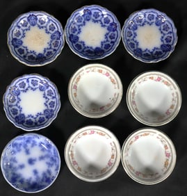 Vintage Sets of 5 Chinese Blue-and-White Sauce Dishes and 4 white porcelain Sauce Dishes