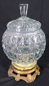 Vintage Brass Footed Heavy Crystal Cut Candy Dish Centerpiece