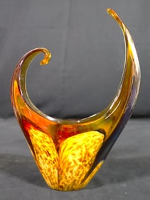Vintage HAND-BLOWN Amber Glass Decorative Vase