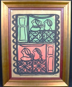 Framed Gouache on paper signed AP (Amelia Pelaez) dated 61 with COA