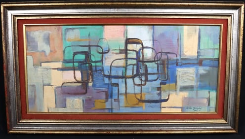 Framed Oil on Wood board signed Zilia Sanchez and dated 1958