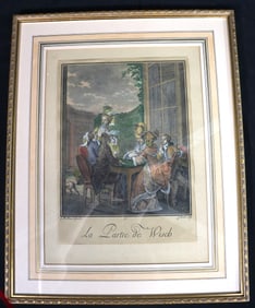 Framed colored print La Partie de Wisch (Whist) after Jean-Michel Moreau, le Jeune (1741-1814)