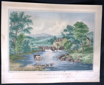 Framed Colored Lithograph after FF Palmer Titled the Millstream engraved by and labeled New York