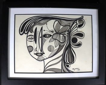 Framed Ink on Paper signed Jose Maria Mijares and dated 1971