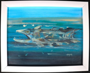 Framed Oil on Canvas panel signed Alejandro OBREGON