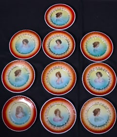 10 VICTORIA AUSTRIA PORCELAIN PORTRAIT BERRY DISH, PLATES