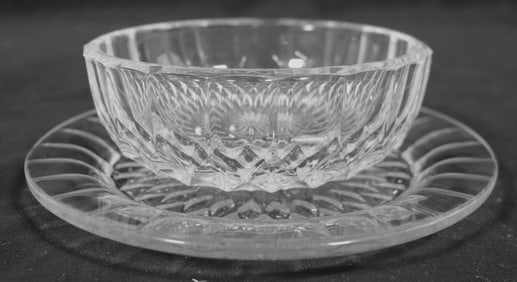 Vintage Val St. lambert bowl with plate set, Bowl cut to clear star signed