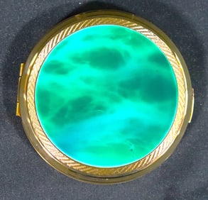 Vintage Stratton Compact Powder Case Box or pill box with Green Marble Effect Lid, 1960s, Retro
