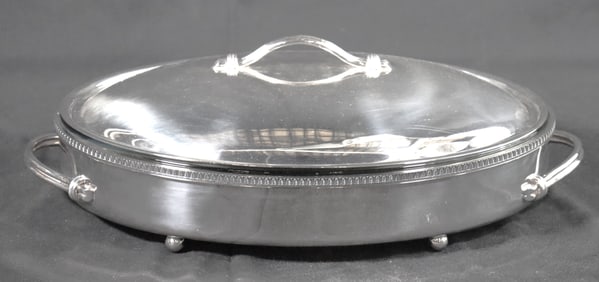Vintage SIOM Silver Plate Oval Chafing Dish with Pyrex Baking Dish