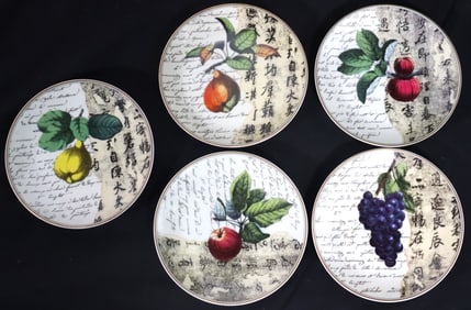 A Set of 5 Bernardaud "POETRY" Porcelain Limoges France Canape/Appetizer Plates
