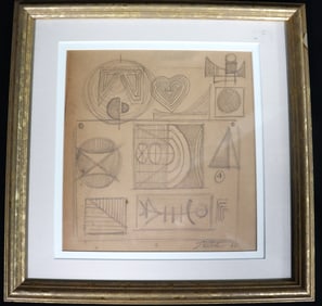 Framed Charcoal on paper signed STELLA and dated 60