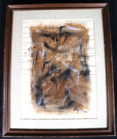 FRAMED Mixed Media on paper signed LAM lower Right and dated 1976