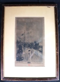 Framed etching, drypoint, aquatint, roulette and spirit ground by Félix Hilaire Buhot