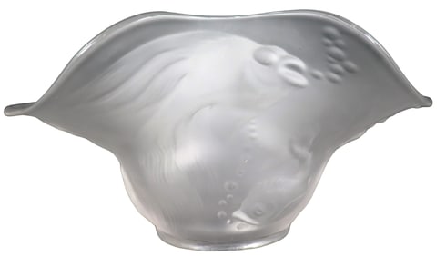 Frosted Clear Art Deco bowl Glass Goldfish Ruffled Centerpiece Bowl