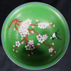 Vintage Chinese Cloisonné Bowl Cherry Blossom Design