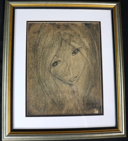 Framed Pencil Drawing on paper signed Lourdes Gomez Franca and dated 1964