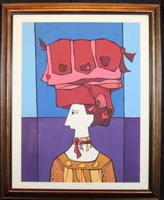 Frame Gouache on Paper Signed Cundo Bermudez dated 1991 with COA