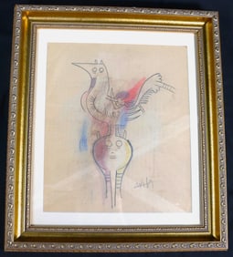 FRAMED Mixed Media on paper signed LAM lower Right