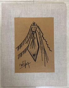 Crayon on paper craft style signed Wifredo Lam lower left.