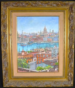 Framed Oil on Canvas signed OSVALDO GUITIERREZ (1917-1997, Cuba) Havana Landscape