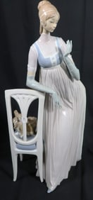 Large LLADRO " Woman in Chair with Dog" PORCELAIN FIGURINE