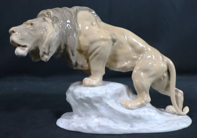 Porcelain Lion Figurine by Lauritz Jensen, Bing & Gröndal, Denmark, 1900s.