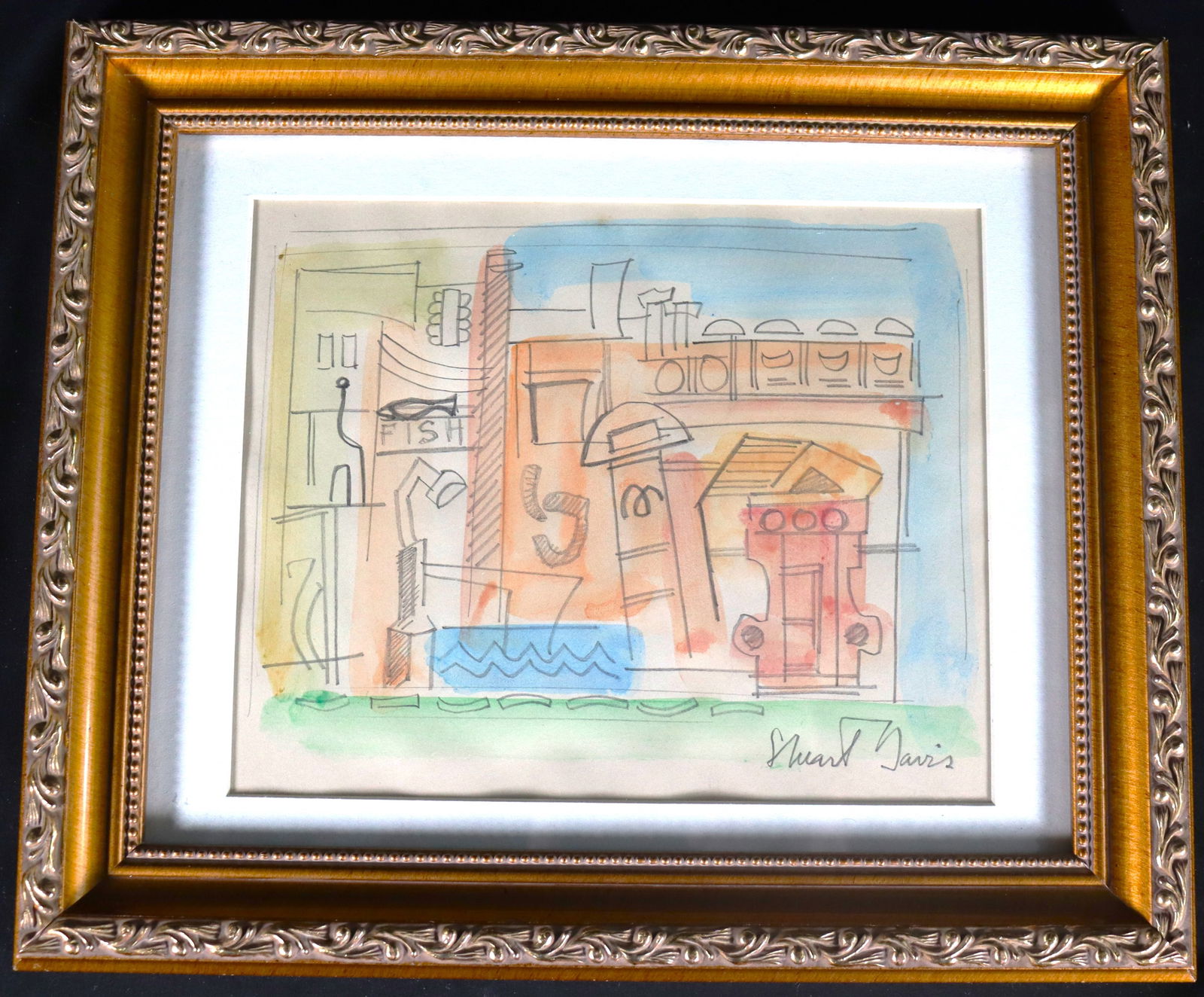 Framed Mixed Media on Paper signed Stuart Davis: Framed Mixed Media on Paper signed Stuart Davis (American 1892-1964) We do not have COA for this piece therefore being sold in the manner of Stuart Davis DIMENSIONS with frame: Height 10.25 inch